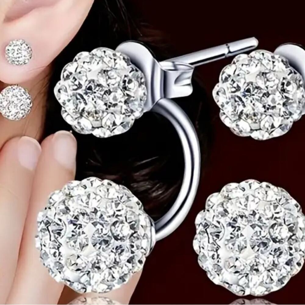 Rhinestone Earrings Jacket Silver White